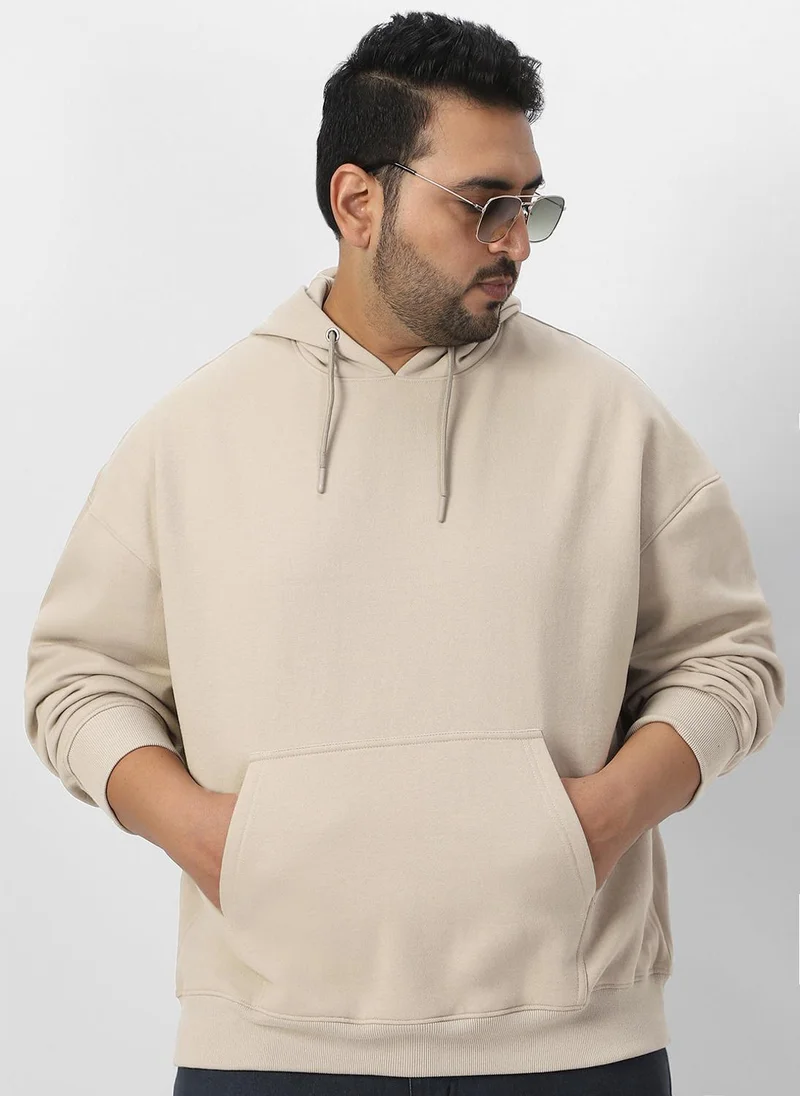 Urbano Plus Men's Silver Lining Cotton Solid Oversized Hooded Neck Sweatshirt